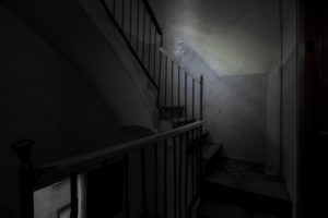 Barcelona, Catalonia, Spain, April 12 gloomy staircase in a semi-abandoned building Barcelona, Catalonia, Spain, April 12 gloomy staircase in a semi-abandoned building